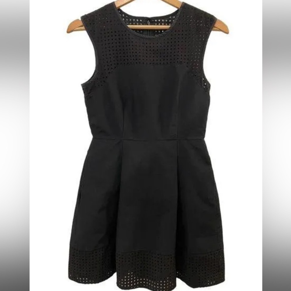 J Crew Silk Blend Sleeveless A Line Shoulder Perforated Black Party Dress Size 4